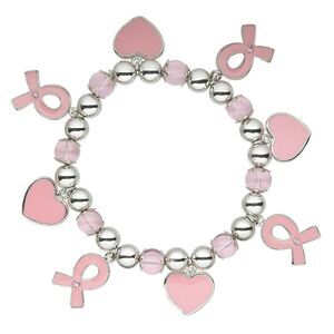 Pink Ribbon Breast Cancer Awareness Charm Bracelet